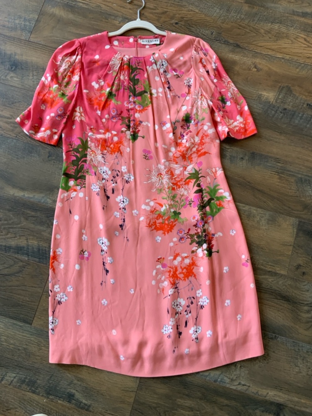 Givenchy Couture Japanese Floral Pattern Sheath Dress in Pinks & Peach - Picture 6 of 11